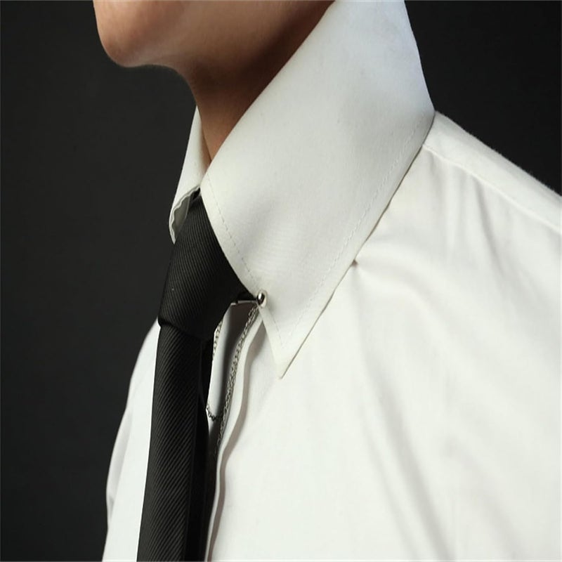 WCRAZYE Men Tie Pins Shirt Collar Pin Double Chains Tassel 18K Gold Silver Black Brass Collar Bar Tie Stick Pin Suit Accessories Wedding Business Gift - Image 4